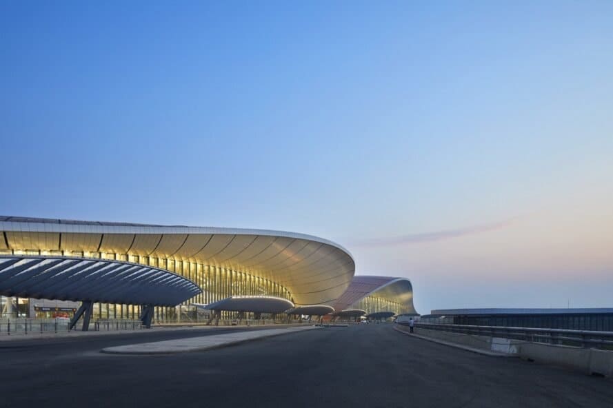 airport exterior with curving rooflines